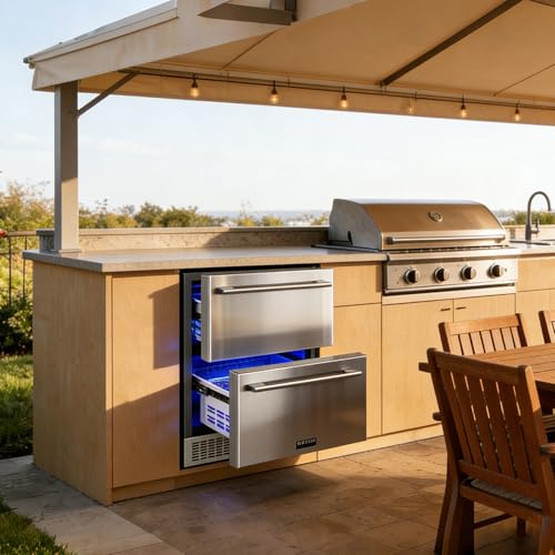 BODEGA 24 Inch Beverage Fridge under Counter, 2 Drawer Outdoor Coolers for Patio and Deck Weatherproof, Stainless Steel Beverage Refrigerator for Beer, Soda, Holds 180 Cans