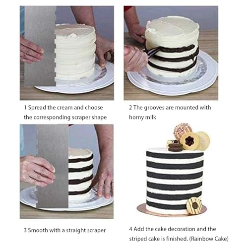 2 Pieces 8.7 Inche Stainless Steel Cake Scraper Double Sided Patterned Edge Stripe Edge Smoother Frosting Scraper Cake Decorating Cake Decorating Comb Cake Scraper For Butter Cream Mousse(2, 2)