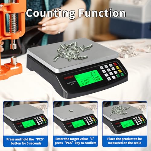 KNSWE Large Kitchen Scale Black 40KG/88LB Commercial Food Scales Digital Weight for Cooking Meat Baking Bread Price Computing 304 Stainless Steel with Parts Counting Deli Stores Tare Function