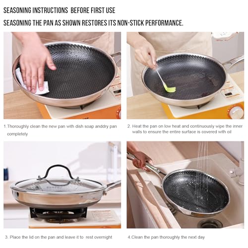 EvoFar 10 Inch Hybrid Nonstick Frying Pan, Stainless Steel Pan Non Stick Skillet, PFOA Free Cookware, Non Toxic Chef's Pan, Compatible with Electric, Gas and Induction, with Lid