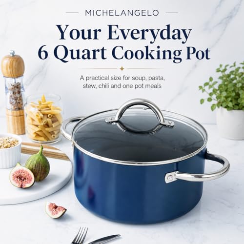 MICHELANGELO 6 Quart Stock Pot with Lid, Non Toxic Cooking Pot, Ceramic Soup Pots with Lid, Non Stick Pot with Stainless Steel Handle, Induction Compatible