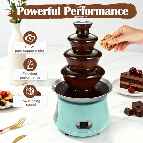 Chocolate Fountain Machine 4 Tier, 180W Chocolate Fountain with Capability 2.2lbs Commercial Hot Chocolate Fondue Tower for Nacho Cheese Liqueurs Party Wedding (Blue+Silver)