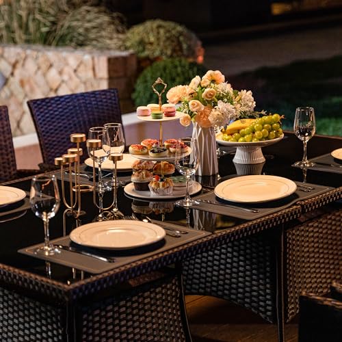 Kurapika 15-Piece Patio Furniture Outdoor Dining Set, Wicker Rattan Patio Dining Table and Chairs Set, Square Tempered Glass Tabletop with Umbrella Hole and 12 Chair Set, Grey