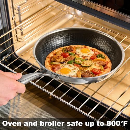 Ranbomer Hybrid Ceramic Non Stick Frying Pan 10 Inch, 5-Ply Stainless Steel Skillet,Stay-Cool Handle,Induction Ready, Compatible with All Cooktops, PFAS-Free, Non-Toxic.(10 Inch)