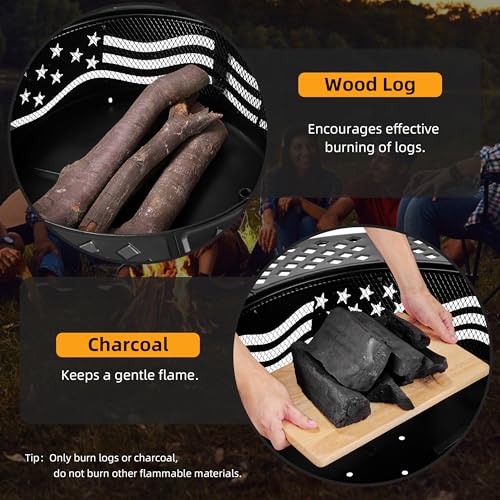 PrimeZone 42" Outdoor Fire Pit with 2 Grills - Wood Burning Firepit for Outside with Cover & Poker, Heavy Duty Metal Fire Pit Large Round Fireplace for Patio, Backyard, Picnic, Camping, Bonfire