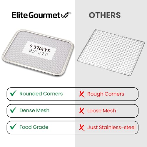 Elite Gourmet 5-Tray Digital Food Dehydrator, Stainless Steel, Keep Warm