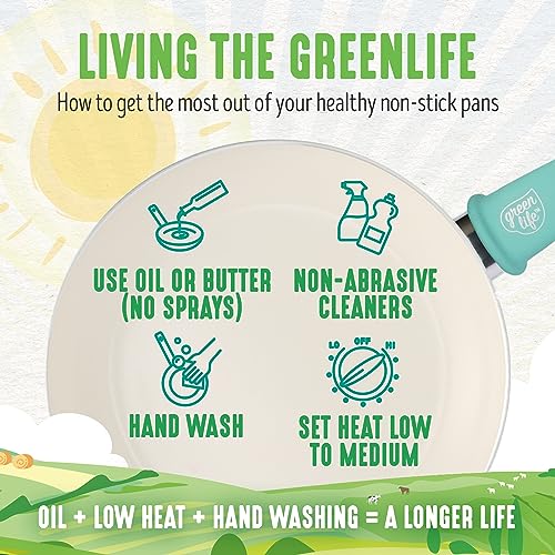 GreenLife Nonstick 8" Frying Pan Skillet, Non-Toxic PFAS-Free Ceramic Nonstick, Dishwasher & Oven Safe, Stay-Cool Handles, Wobble Free, Turquoise
