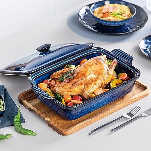 vancasso Starry Casserole Dish With Lid, 3.8 Quart Casserole Dish for Oven, 9x13 Baking Pan with Handles, Large Casserole Baking Dish Lasagna Pan with Lid, Microwave, Dishwasher Safe, Blue