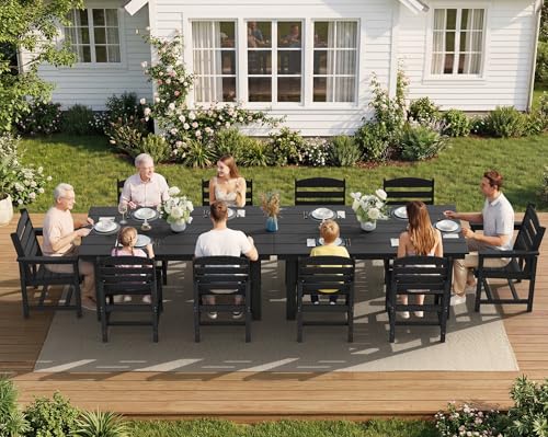 SERWALL HDPE Outdoor Dining Furniture, Outdoor Dining Set for 10, Black