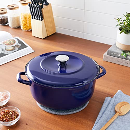 Merten & Storck 7QT Round Dutch Oven Casserole Pot with Lid, European Crafted Enameled Iron Stockpot, Induction & All Cooktops, Braising, Stews, Roasting, Slow Cooking, Sourdough, Cobalt Blue