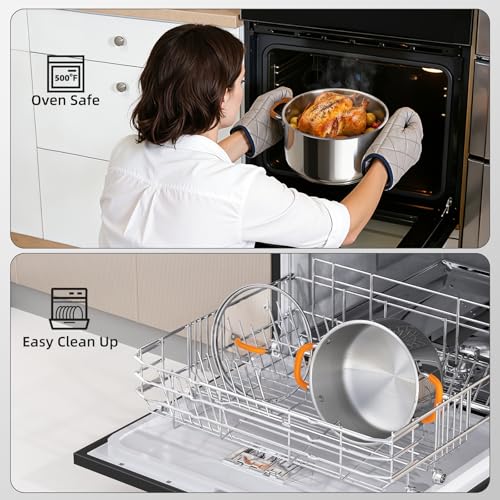 Ciwete Stainless Steel Stock Pot, 5.2 Quart Soup Pot with Lid, Heavy-Duty Thick Bottom Induction Cooking Pot for Pasta, Stew & Simmering, Even Heating, Compatible with All Cooktops, Dishwasher Safe