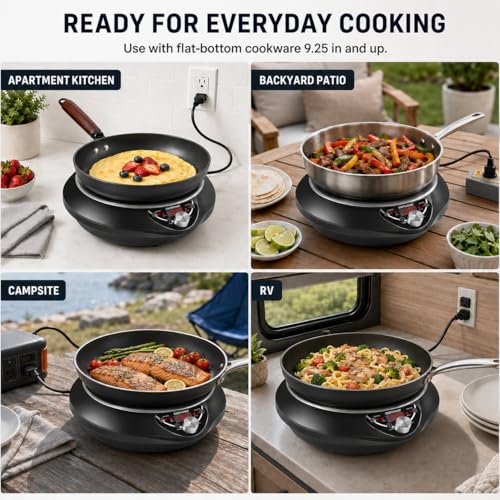 GastroGear 1700W Induction Cooktop with 13.4" Carbon Steel Wok Pan,Lid,Rack,1.97" Deep Curved Concave Electric Stove Burner 16 Watts/temp Precise Ctrl 200~1700W 176°F to 446°F,18H Timer ETL-Listed