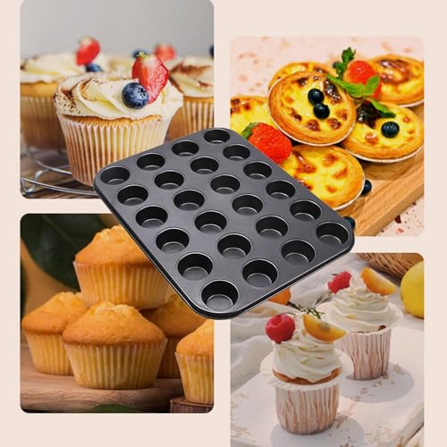 Aybloom Nonstick 24 Cups Mini Muffin Pan with Extended Handles for Easy Grip, Carbon Steel Steel to Promoted Even Baking, Dishwasher Safe (Black)