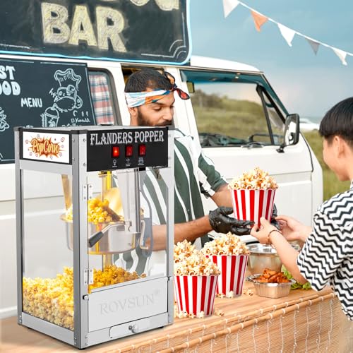 ROVSUN Popcorn Machine with 8 Ounce Kettle Makes Up to 32 Cups ETL Certified, Countertop Popcorn Maker Commercial Popcorn Machine Movie Theater Style w/Scoop, Oil Spoon & 3 Popcorn Cups, Black