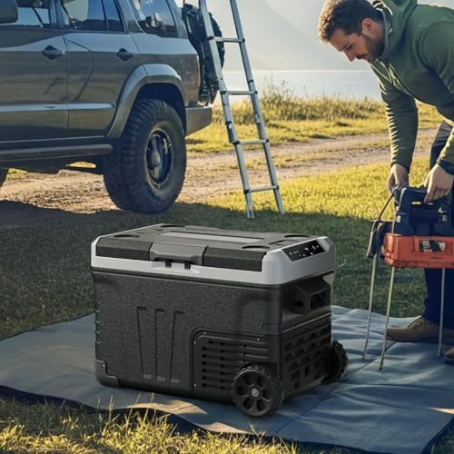 EUHOMY 12 Volt Refrigerator, 53QT(50L) Electric Cooler, Portable Freezer 12V/24V DC 100-240V AC, 12V Fridge -4℉~68℉, 12V Cooler with Wheels & 2 Baskets for Travel,Camping,Truck,Boat