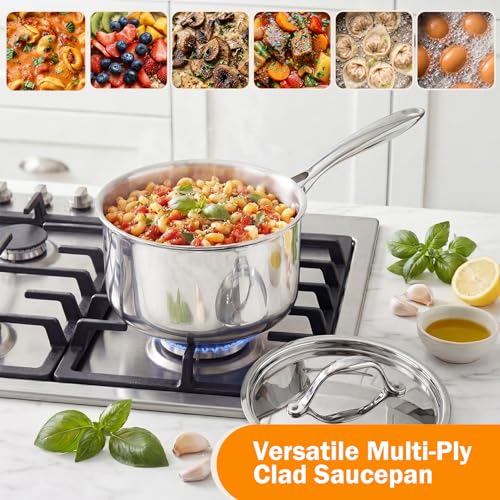 Cooks Standard Multi-Ply Clad Stainless Steel Saucepan with Lid, Sauce Pan Kitchen Induction Pot, Dishwasher & Oven Safe, Compatible with All Cooktops, 3-Quart