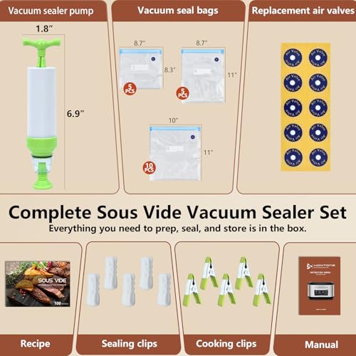 Homtone Sous Vide Machine, 3D Water Circulation, Easy Setup Built-in Design with Precise Temperature Control, 8 Quart for Steak Chicken Meal Prep-with Sous Vide & Seal Bags & Pump