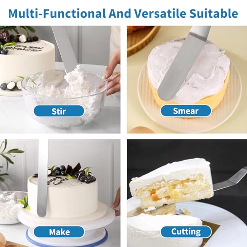 3 PCS Icing Spatulas, Offset Spatula, Stainless Steel Cake Decorating Spatulas Set 6/8/10 inch Professional Angled Cake Spatula Plastic Frosting Handle for Home, Kitchen or Bakery by XEKIGU