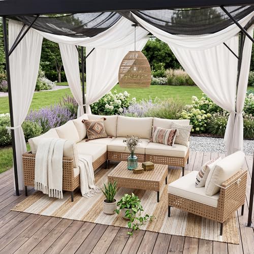 UDPATIO Patio Furniture Set, 7 Piece Modular Outdoor Furniture Set, Beige