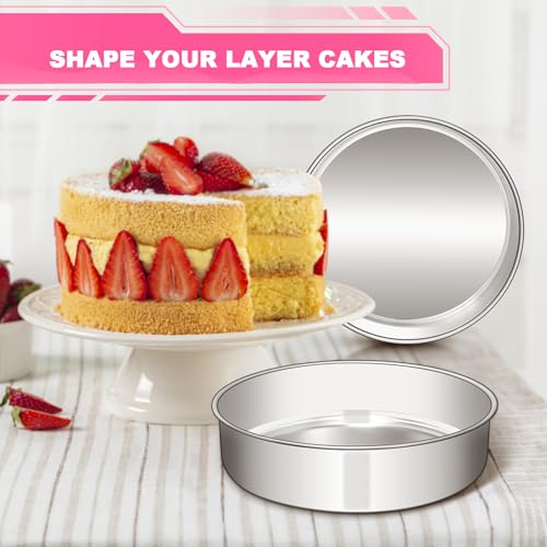 EWFEN 8 Inch Cake Pan Set of 2, Stainless Steel Round Layer Cake Baking Pans Tins, Non-Toxic & Healthy, Leak-proof & Easy Clean & Dishwasher Safe
