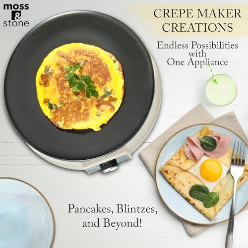 Moss & Stone 12” Electric Crepe Maker Machine, Griddle Nonstick Crepe Pan