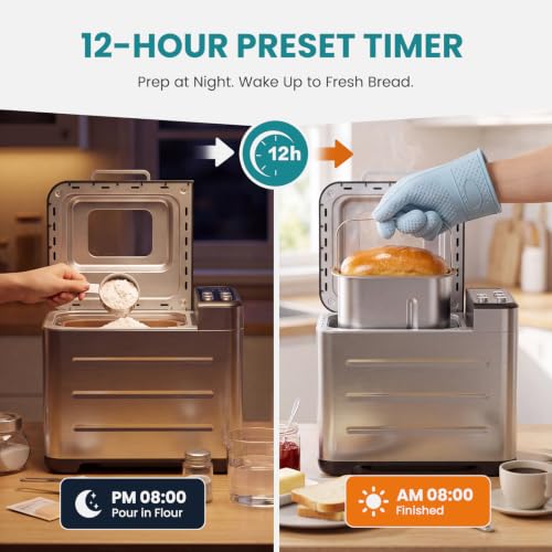 OLIXIS Bread Maker, 21-IN-1 Bread Machine, 2LB Automatic Stainless Steel