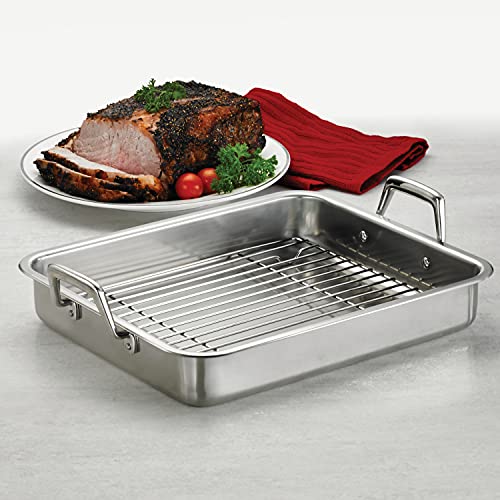 Tramontina 13.5-Inch Stainless Steel Roasting Pan with Rack, Turkey Roaster for Oven, Dishwasher Safe, Made in Brazil