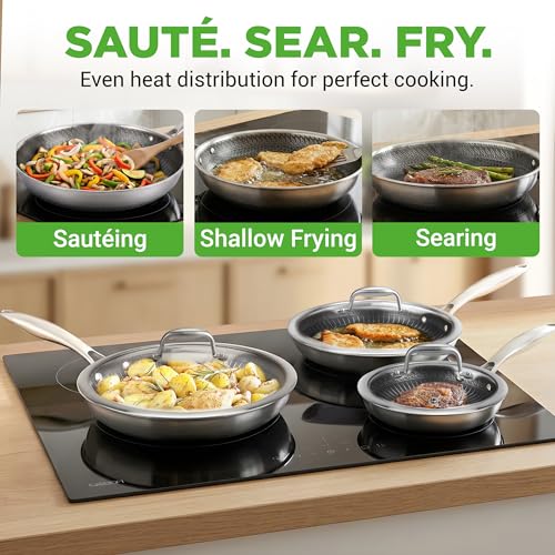 NutriChef 7-Piece Tri-Ply Stainless Steel Frying Pan Set & Wok – Nonstick, Induction Compatible, Oven Safe, Scratch-Resistant, Dishwasher Safe