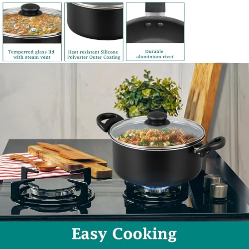 TnLoji 7 Piece Non-Stick Cookware Set Aluminium, Pots and Pans Cookware Set, Black