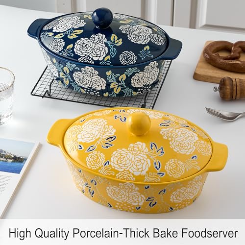 Ceramic Casserole Dish With Lid, Casserole Dishes for Oven, Baking Dish Lasagna Pans For Cooking, Oval Baking Pan, Dutch Oven, Perfect for Bread Baking and Serving, Housewarming, Christmas - Yellow