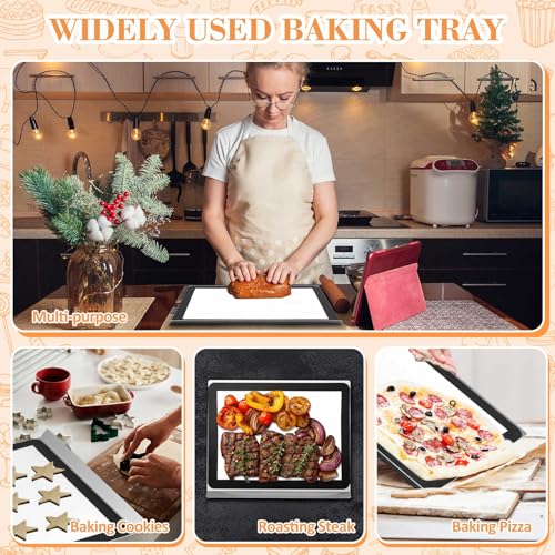 Ziliny 2 Pcs Large Flat Cookie Sheets No Edges and 2 Pcs Silicone Baking Mats Aluminum Cookie Pan with Baking Mats Reusable Rectangular Oven Trays for Cooking Desserts Cupcakes, 16" x 13"