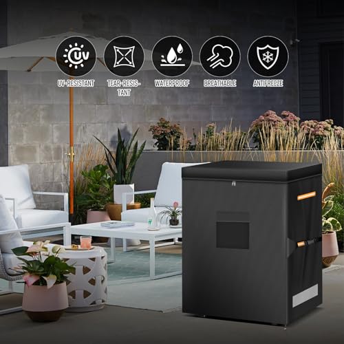 ZUYIYI Chest Freezer Covers, Outdoor Freezer Protector for 5 Cubic Feet, 420D Oxford Waterproof Full Cover Deep Freezer Covers with Top Cover for Open, Zipper Pocket 28"L x 23"W x 34"H, Black