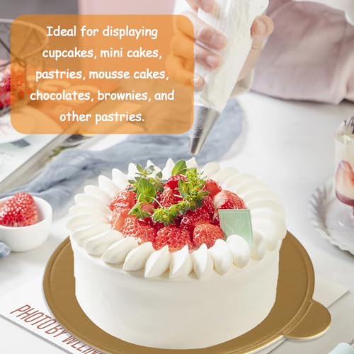 CYEAH 400 Pcs Mini Cake Boards, 3 inch Round Golden Mousse Cake Boards, Mini Cakes Bases Cakes Cardboard for Cupcake Dessert Displays, Circle Cardboards Dessert Boards Pastry Base - Grease Proof