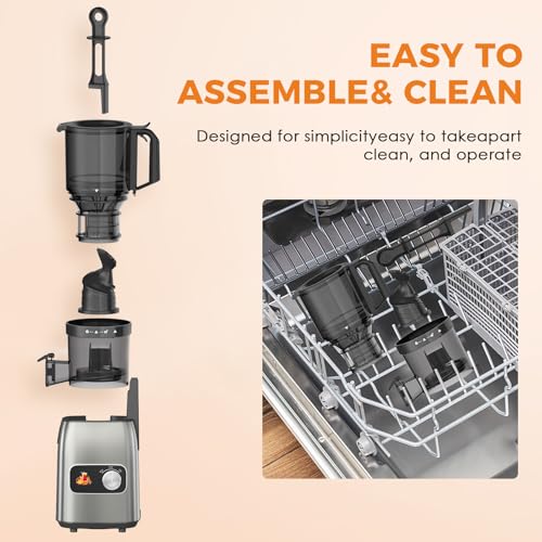 Cold Press Juicer, Slow Single Auger Juicer Machines for Fruits and Vegetables, Wide Feed Chute, Reverse Function, Easy to Clean, Quiet Home Juicer