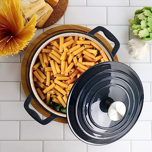 MegaChef 2 Quart Round Enameled Cast Iron Braiser Pan (Dark Blue)