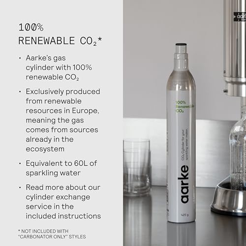Aarke Carbonator Pro, Sparkling & Carbonation Water Machine, Stainless Steel with Glass Reusable Bottle Volume 800 mL/27 fl oz (Stainless Steel)