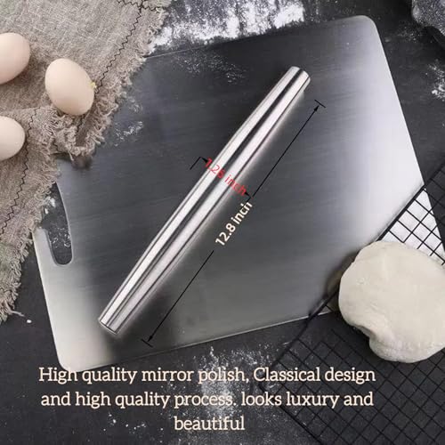 Cyoufine 12.8-inch Stainless Steel Rolling Pin for Baking, French Smooth Metal Rolling Pin Kitchen Dough Roller for Fondant, Pizza, Pie, Cookie and Pastry