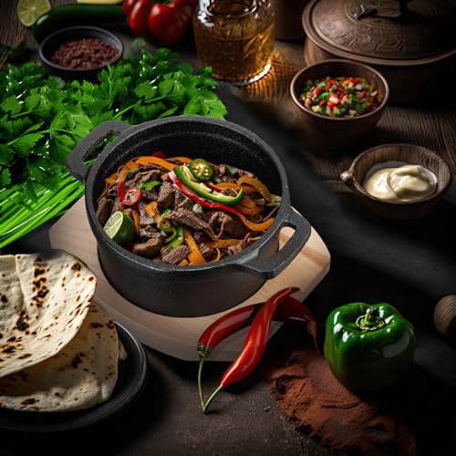 2 Sets Dutch Oven Pot with Lid and Wooden Base Pre Seasoned Cast Iron Casserole Mini Cast Iron Pot Round Cocotte with Handle Heavy Duty Cookware for Christmas Thanksgiving Party Gift Black(17 Oz)