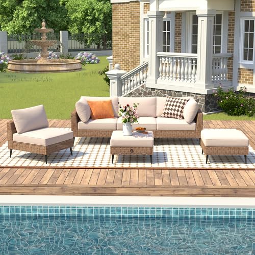 LVUYOYO 6 Pieces Outdoor Patio Furniture Set, Wicker Sectional Sofa Set