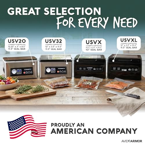 Avid Armor USV32 Chamber Vacuum Sealer Machine – 11.5" Sealing Bar, Glass Lid, Seal Meats, Soups, Sauces & Liquids, Marinate in Minutes, Sous Vide Ready, Accessory Hose Included, Stainless Steel