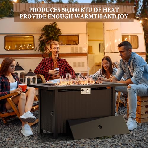 45 inch Propane Fire Pit Table, 50,000 BTU Outdoor Gas Fire Pit Table with Lid, Waterproof Cover, Rectangle Gas Firepit Table for Garden/Patio