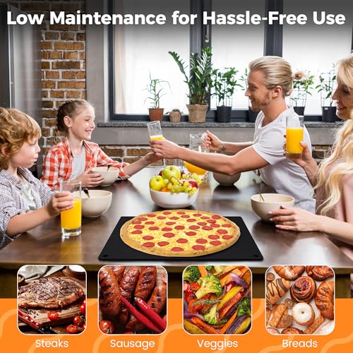 Large Cast Iron Pizza Stone Set for Oven & Grill - 16x13.4x1/4 Inch Steel Pizza Baking Stone, 4 PCS Pizza Making Accessories Kit for Barbecue, Sourdough Bread & Large Pizzas
