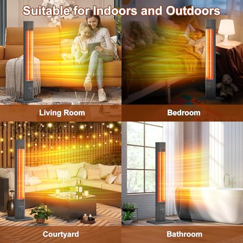 AIRTHRYL 42 INCH Outdoor Patio Heater, 9 Heat Levels & 9 Hour Timer, 1500W, 1S Instant Heat, Infrared Heater with Child Safety Lock, IP65 Waterproof, Tip-Over for Outdoor Indoor Use, Black