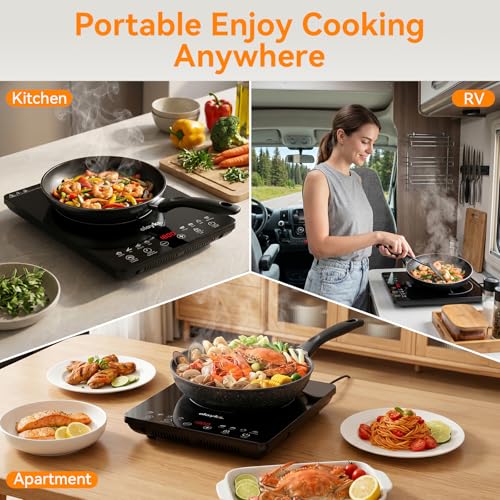 olayks Protable Induction Cooktop, 1800w Hot Plate Electric Stove with Child Safety Lock, Timer, 8 Power Levels, Single Burner Electric Cooktop with Large Heating Coil, Fast Heating