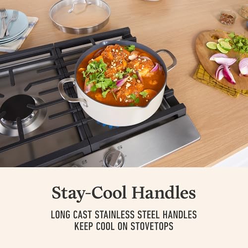 Calphalon Ceramic Nonstick 5 Quart Dutch Oven with Lid, Easy Cleanup Ceramic Pot for Soups, Stews, Braises, PFAS-Free Cookware, Dishwasher Safe, Flour