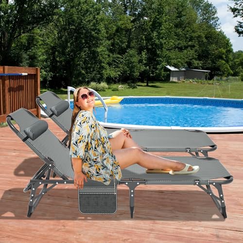 DoCred Chaise Lounge Chair, 5-Position Folding Outdoor Lounge Chair