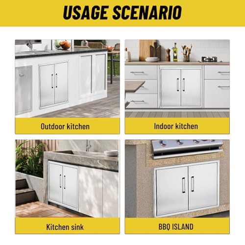 ZHAIUPON Stainless Steel Outdoor Kitchen Cabinet, Double Door Dry Storage Pantry for BBQ Island, Patio Grill Station, 30" W x 21" H x 21" D