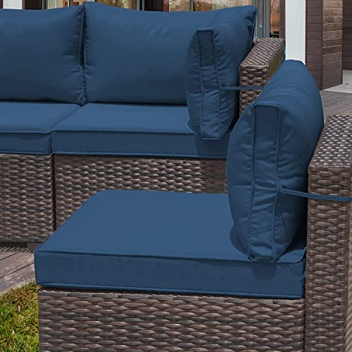 RTDTD 13 Pieces Outdoor Patio Furniture Set,Outdoor Sectional Furniture with 43" 55000 BTU Gas Propane Fire Pit Table,PE Rattan Wicker Patio Conversation Set with 10 Thickened Cushions,Navy Blue