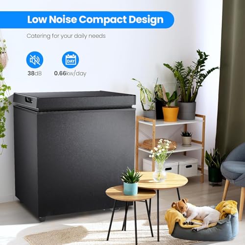 Kismile 2.0 Cubic Feet Chest Freezer with 2 Removable Basket Free Standing Top Open Door Compact Freezer with Adjustable Temperature for Home/Kitchen/Office/Bar