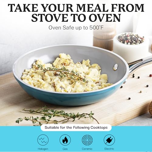 Gotham Steel 20 Piece Pots and Pans Set Nonstick Cookware Set, Pot and Pan Set, Kitchen Cookware Sets, Ceramic Cookware Set, Ceramic Pots and Pans Set, Pot Set, Dishwasher Safe, Aqua Blue